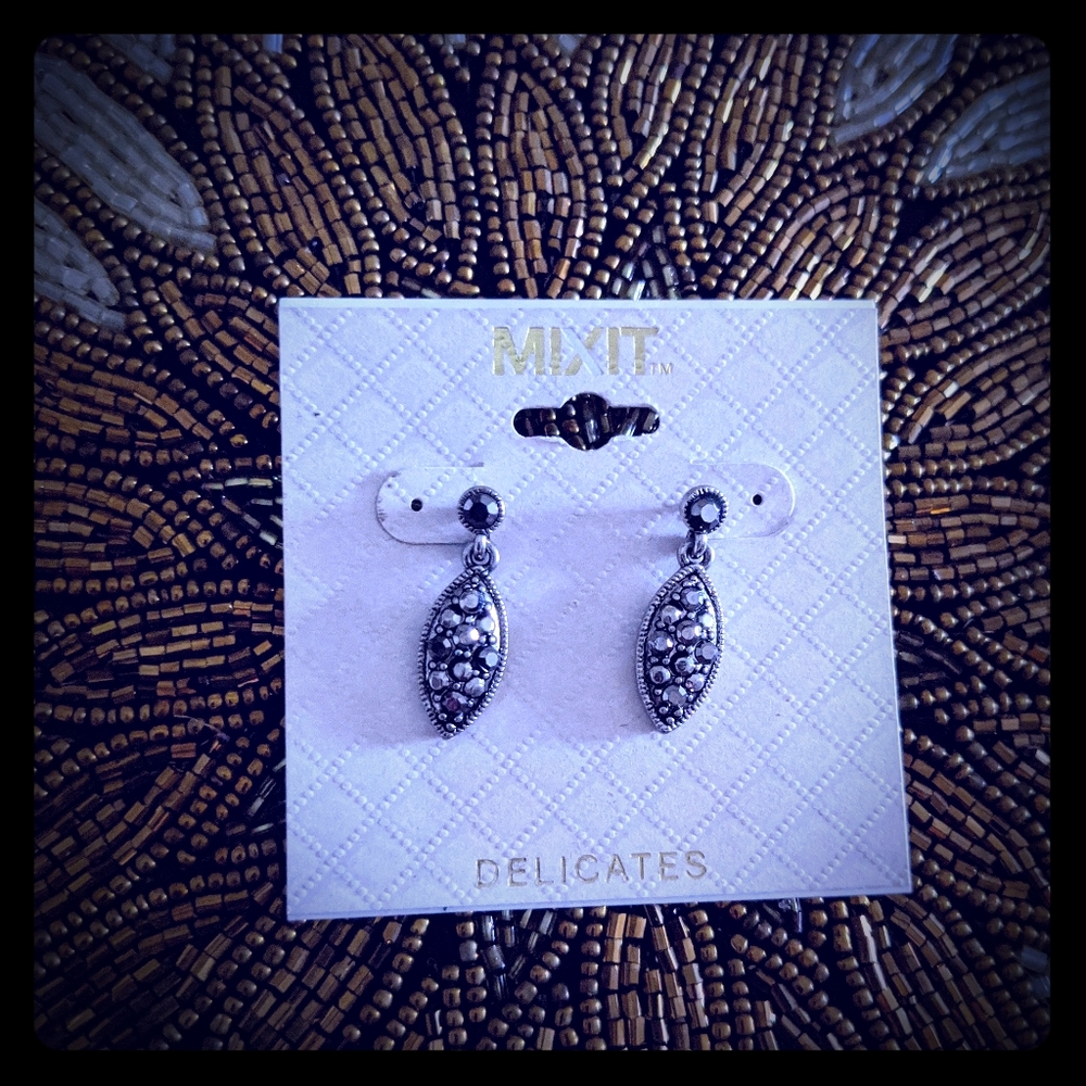Three for $10 Mixit earrings dark silver rhinestone stud